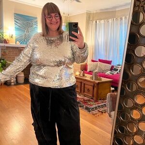 Anthropologie XL Eri + Ali grey NEW sequin sweatshirt
